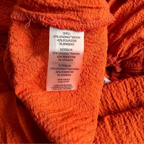 Calvin Klein Rust Orange-Red V Neck Sleeveless Ruffle Flare Dress - Picture 9 of 9